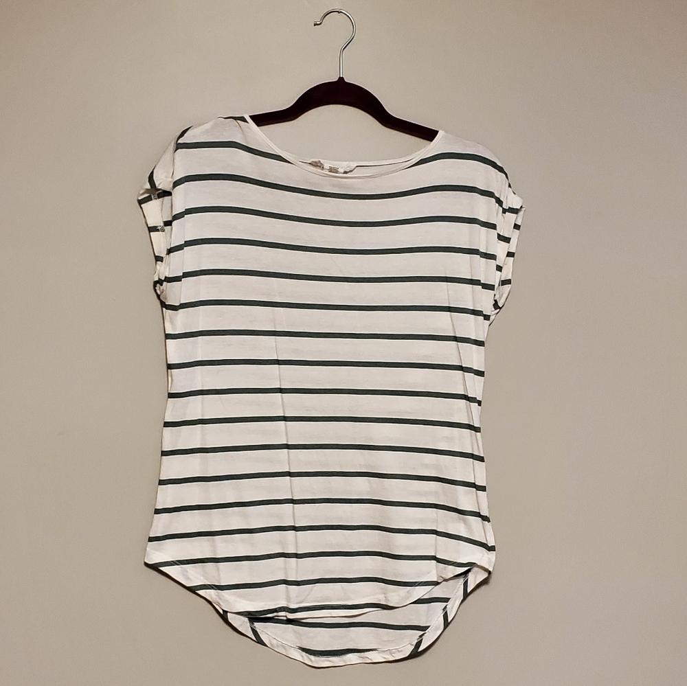 Workshop green and white striped tee